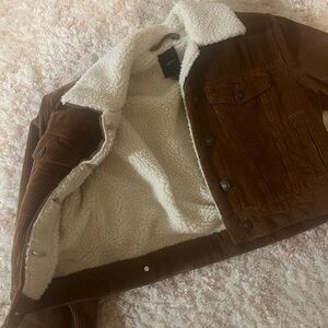 Forever 21 Chocolate Corduroy Teddy Jacket with Ivory Lining